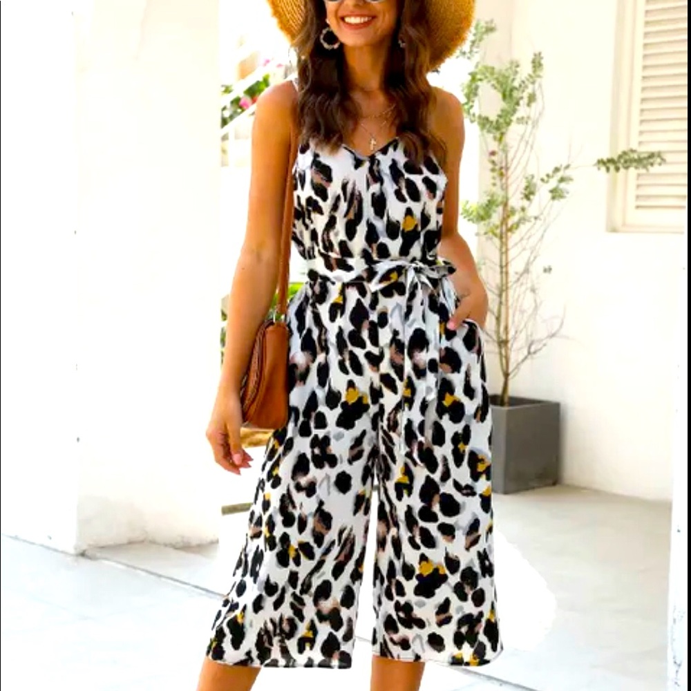 Leopard Print Spaghetti Strap Jumpsuit